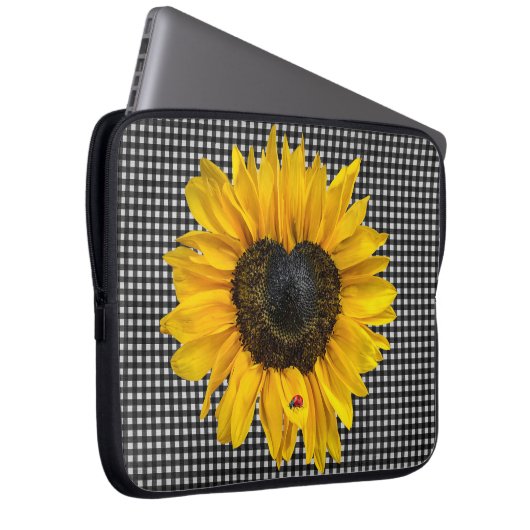 Herz Sonnenblumen und Ladybug auf Gingham Laptopschutzhülle (Vorne Rechts)