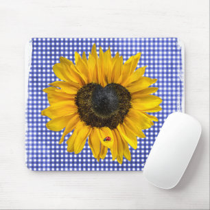 Herz Sonnenblumen und Ladybug auf Gingham Mousepad