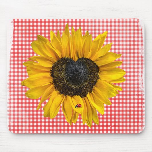 Herz Sonnenblumen und Ladybug auf Gingham Mousepad (Vorne)