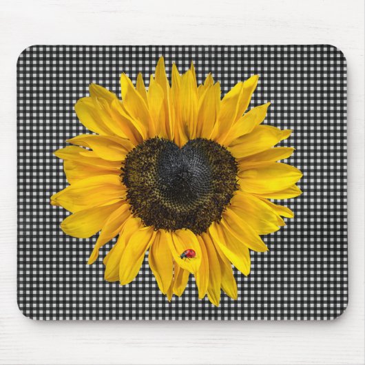 Herz Sonnenblumen und Ladybug auf Gingham Mousepad (Vorne)