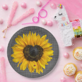 Herz Sonnenblumen und Ladybug auf Gingham Pappteller (Party)