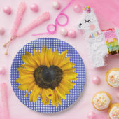 Herz Sonnenblumen und Ladybug auf Gingham Pappteller (Party)