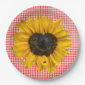 Herz Sonnenblumen und Ladybug auf Gingham Pappteller (Vorderseite)