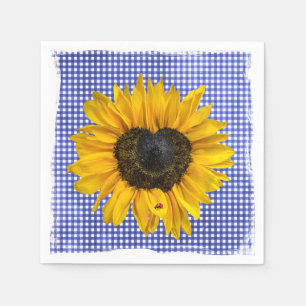 Herz Sonnenblumen und Ladybug auf Gingham Serviette