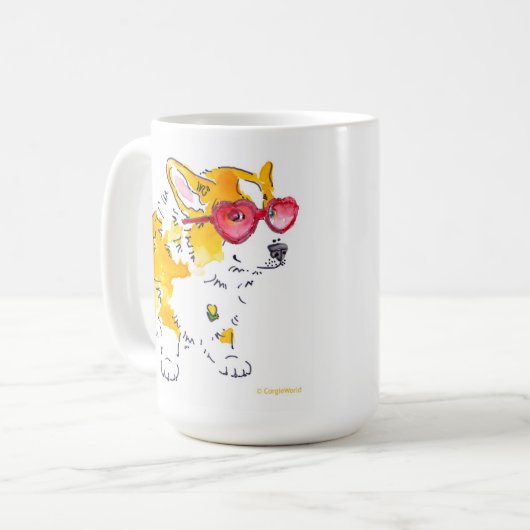 Herz-Sonnenbrillencorgi-Tasse Kaffeetasse (Vorderseite Links)