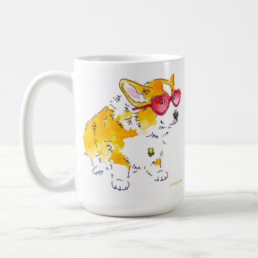 Herz-Sonnenbrillencorgi-Tasse Kaffeetasse (Links)