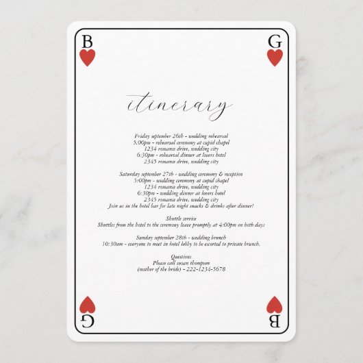 Herz-Spiel-Karte Hochzeitsprogramm Programm (Rückseite)