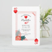 Herz-Spielkarte 40. Geburtstag Party Einladung (Stehend Vorderseite)