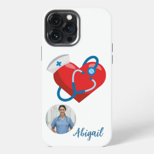 Herz-Stethoskop Krankenpflegeschüler Name Foto iPhone 13 Pro Max Hülle