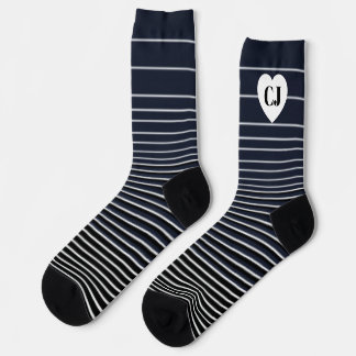 Herz-Streifen-Socken Crew Blau Weiß Socken