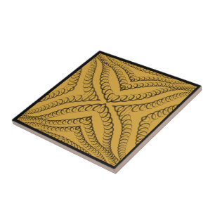 Herz-String-Feder-Schwarz auf Gold Geo-Muster Fliese