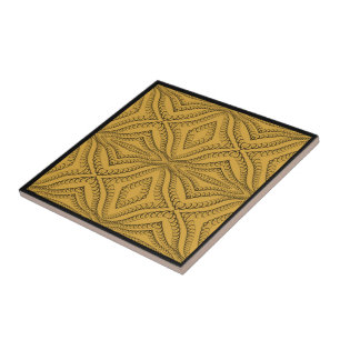 Herz-String-Feder-Schwarz auf Gold Geo-Muster Fliese