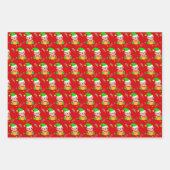 Herz, Strumpf und Weihnachts-Elf auf Rot Geschenkpapier Set (Vorderseite 3)