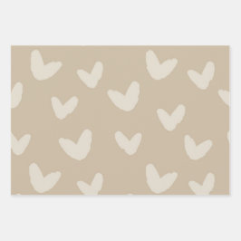 Herz Sweet Liebe Artisan Gray Peach Beige Spaß Geschenkpapier Set