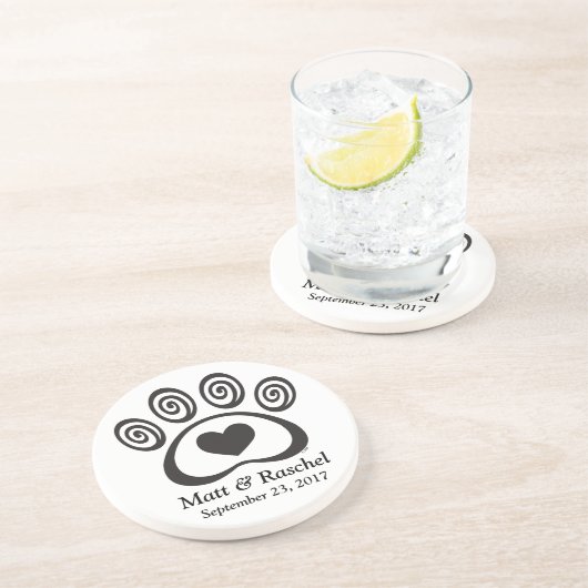 Herz & Swirl Paw Print Stone Untersetzer Hochzeits (Seite)