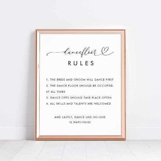 Herz-Tanz-Floor-Regeln Minimalistische Hochzeitssy Poster
