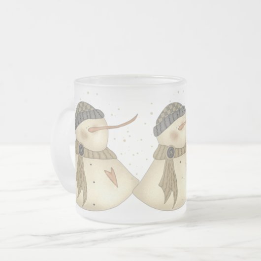 Herz-Tasse Weihnachten Snowmans Mattglastasse (Vorderseite Links)