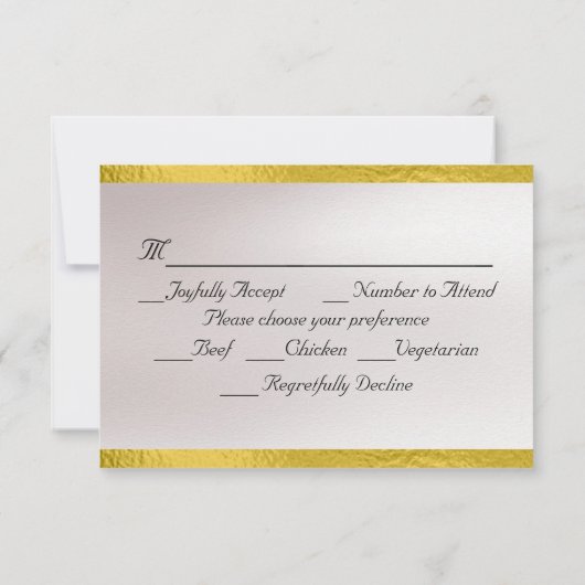 Herz, Tauben & Band - Schwarz/Gold RSVP Karte (Rückseite)