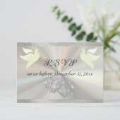 Herz, Tauben & Band - weiß/silber RSVP Karte (Stehend Vorderseite)