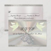 Herz, Tauben & Band - weiß/silber RSVP Karte (Vorne/Hinten)