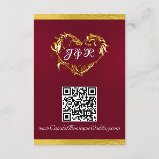 Herz & Tauben, QR-Code - Burgund/Gold Begleitkarte (Rückseite)