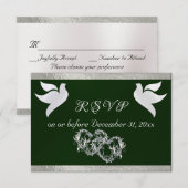Herz, Tauben und Band - Smaragd/Silber RSVP Karte (Vorne/Hinten)