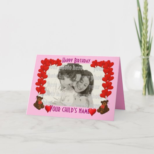 Herz & Teddy Bär auf rosa Karte (Vorderseite)