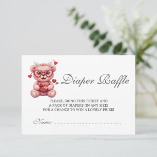 Herz-Teddybär-Rosa-Baby-Party-Windel-Raffle Begleitkarte
