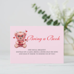 Herz Teddybär Rosa Baby Shower Bring ein Buch Begleitkarte