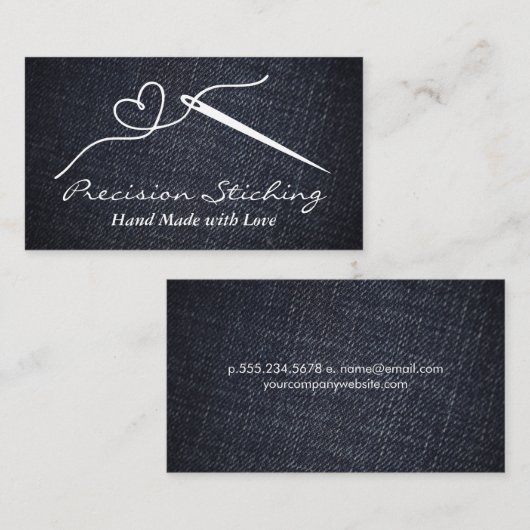 Herz-Thread-Nadel | Denim Material Visitenkarte (Vorne/Hinten)