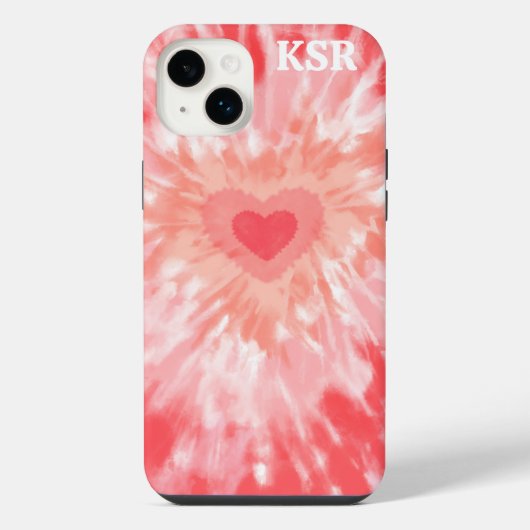 Herz-Tie-Dye-Monogramm iPhone Hülle (Rückseite)