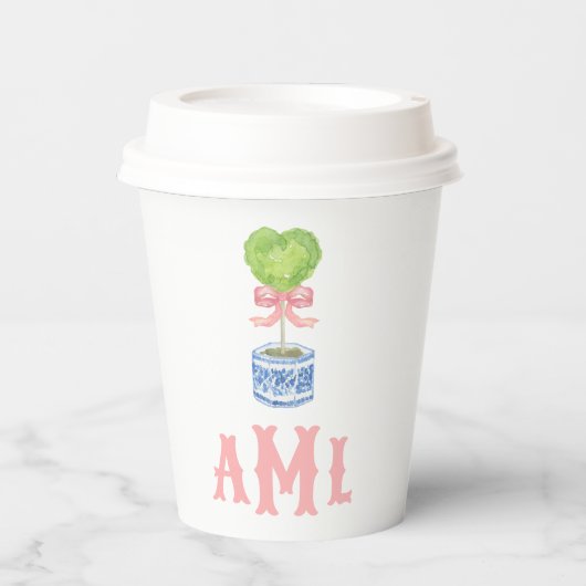 Herz Topiary Garden | Monogramm Pappbecher (Vorderseite)
