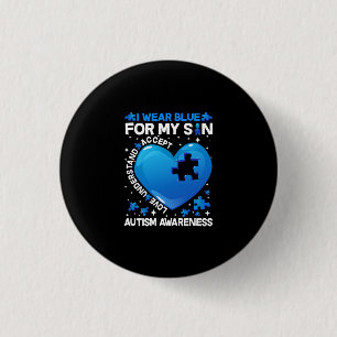 Herz trage ich Blau für mein Sohn Autismus Bewusst Button