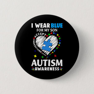 Herz trage ich Blau für meinen Sohn Autismus Sensi Button
