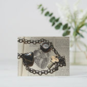 Herz, Uhr, Schlüsselanhänger zum Vintagen menschli Postkarte (Stehend Vorderseite)
