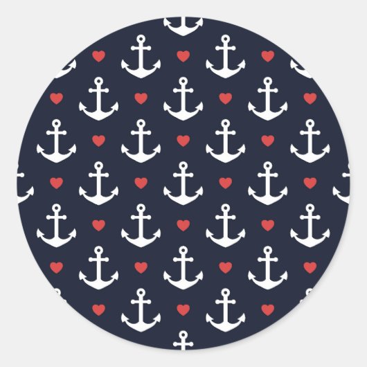 Herz- und Ankermuster Runder Aufkleber (Vorderseite)