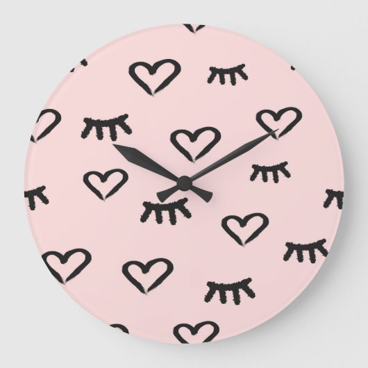 Herz und Augen: Grunge Vintage Sketch Große Wanduhr (Vorderseite)