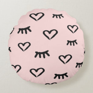 Herz und Augen: Grunge Vintage Sketch Rundes Kissen