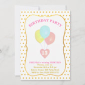 Herz und Ballons 13. Geburtstag Einladung (Vorderseite)