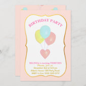 Herz und Ballons 13. Geburtstag Einladung (Vorne/Hinten)