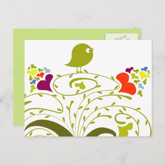 Herz und Birdie auf einem Niedlichen Baum Postkarte (Vorne/Hinten)