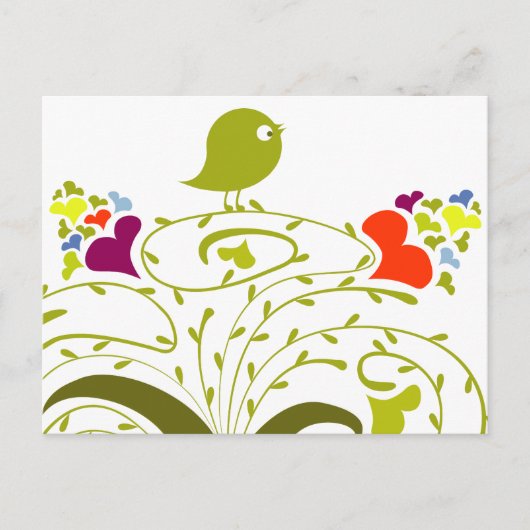 Herz und Birdie auf einem Niedlichen Baum Postkarte (Vorderseite)