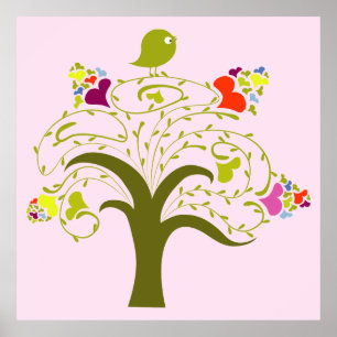 Herz und Birdie auf einem Niedlichen Baumposter Poster
