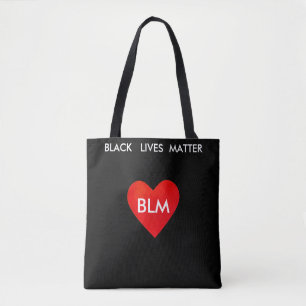 Herz und Black Lives Matter Text auf Schwarz Tasche
