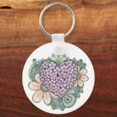 Herz und Blume doodle Art Keyring. Schlüsselanhänger (Vorderseite)