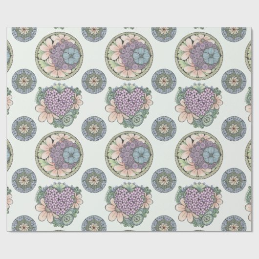 Herz und Blume doodle Art Packpapier. Geschenkpapier (Flach)