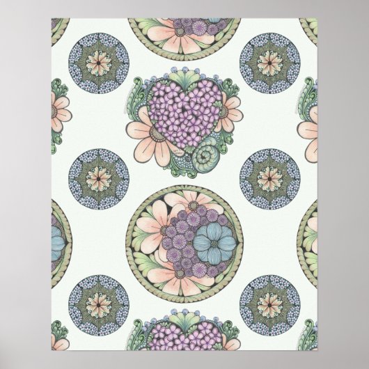 Herz und Blume doodle Art Printing, groß Poster (Vorne)