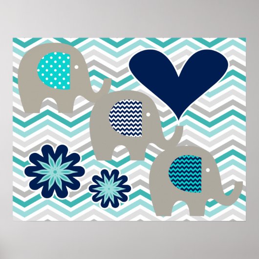 Herz und Blume Elephant Kinderzimmer Poster (Vorne)