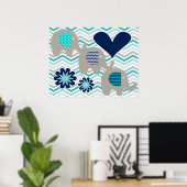 Herz und Blume Elephant Kinderzimmer Poster (Heimbüro)