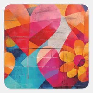 Herz und Blume Mural Quadratischer Aufkleber